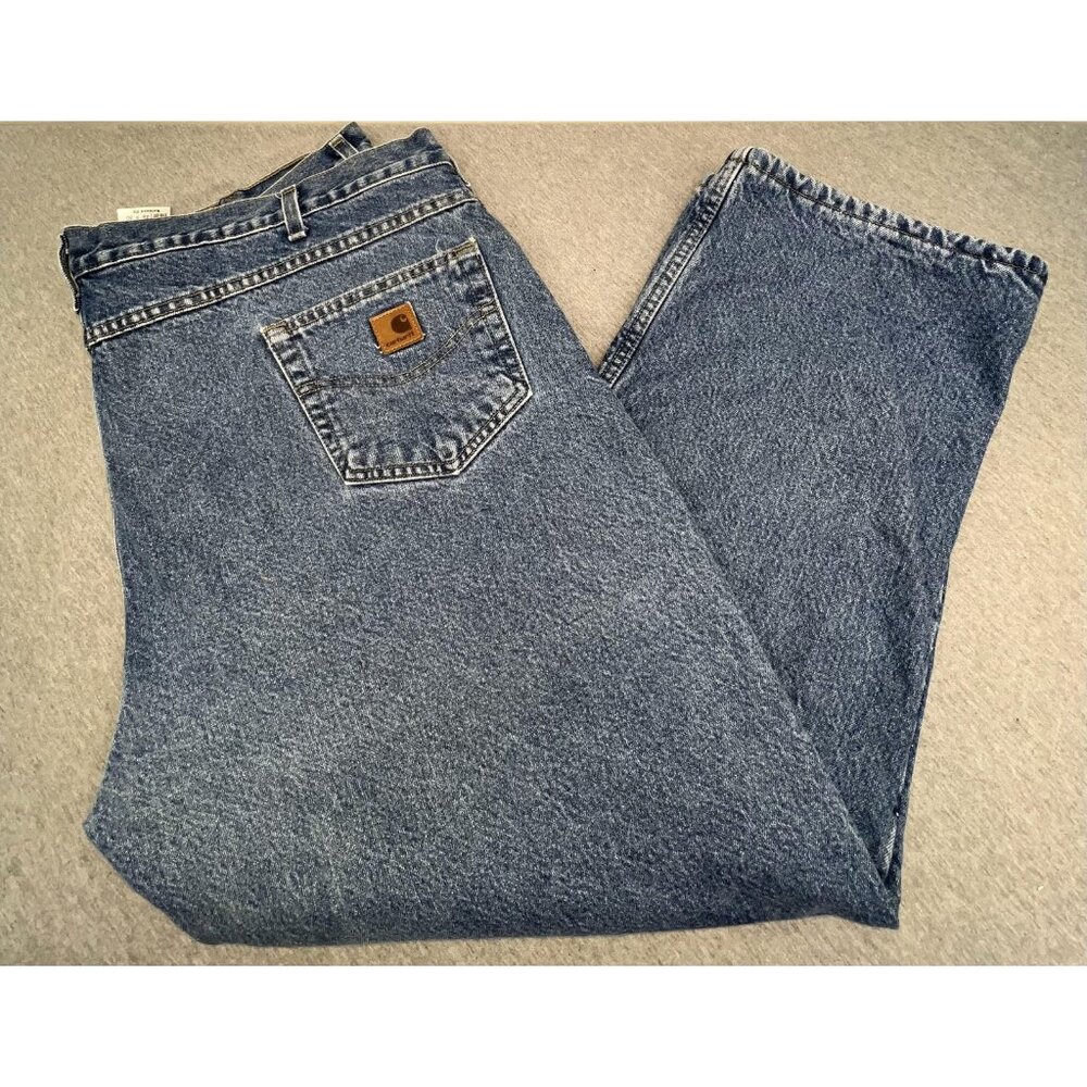 Carhartt Jeans Mens 46x30 Blue Fleece Lined Relaxed Fit Straight Workwear Denim - Picture 2 of 12